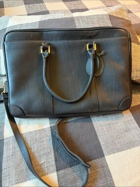 Wilsons Leather Black Leather Briefcase with Gold Hardware